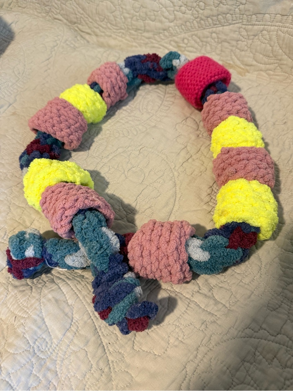 Handmade Multicolor ‘Rave Kandi’ Belt - Pink/Yellow beads, Blue/Maroon Tie